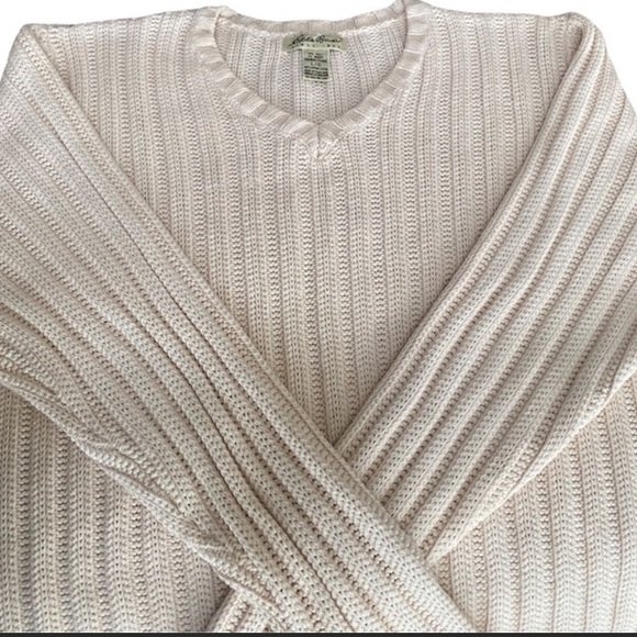 Vintage Eddie Bauer Sweater V-neck Cotton Knit Ivory Cream Off White Size Large - Picture 5 of 16